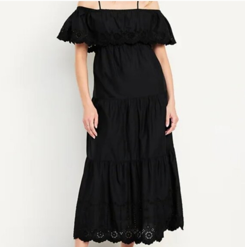 Old Navy Black Off-Shoulder Midi Dress - Picture 2 of 2